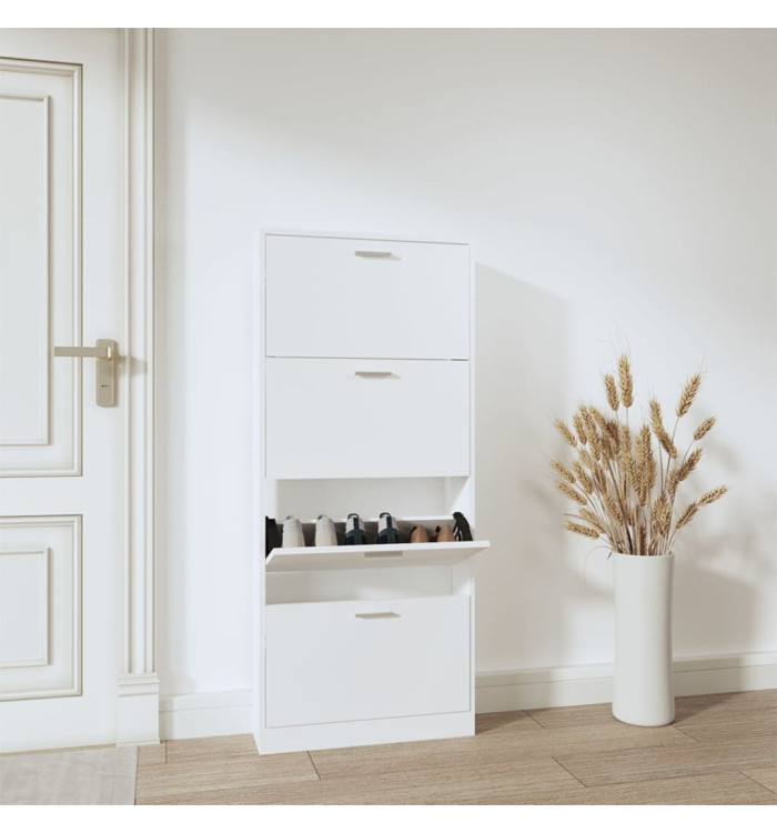 Armoire à chaussures Blanc 59x17x150 cm Bois d'ingénierie | Mobilier & Déco