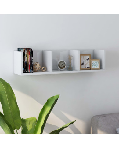 Étagère murale à CD Blanc brillant 75x18x18cm Bois d'ingénierie | Mobilier & Déco