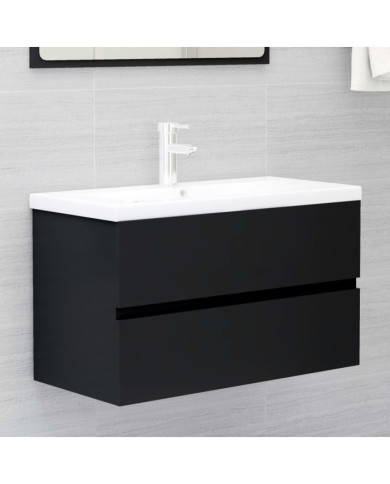 Armoire d'évier avec lavabo intégré noir bois d'ingénierie | Mobilier & Déco