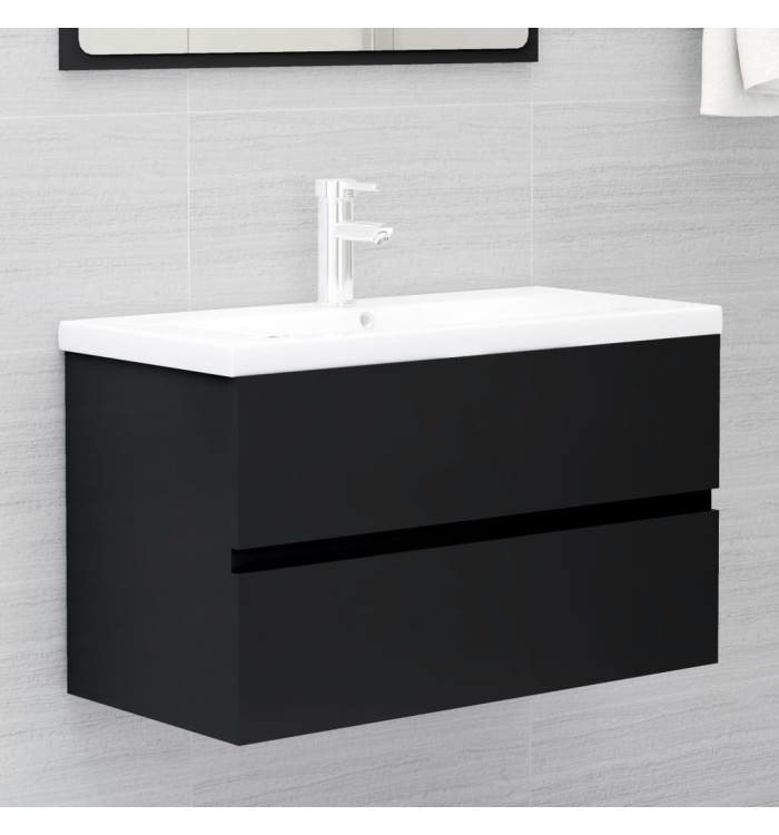 Armoire d'évier avec lavabo intégré noir bois d'ingénierie | Mobilier & Déco