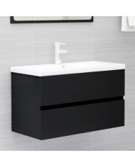 Armoire d'évier avec lavabo intégré noir bois d'ingénierie | Mobilier & Déco