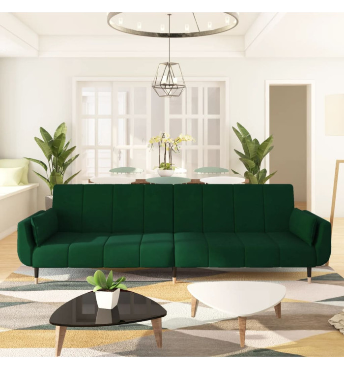 Canapé-lit à 2 places avec deux oreillers Vert foncé Velours | Mobilier & Déco