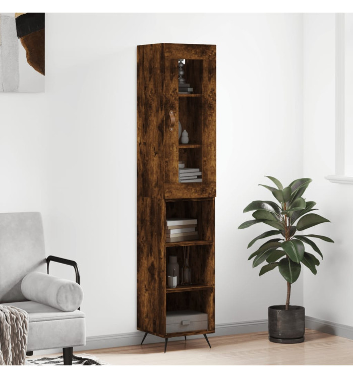 Buffet haut Chêne fumé 34,5x34x180 cm Bois d'ingénierie | Mobilier & Déco