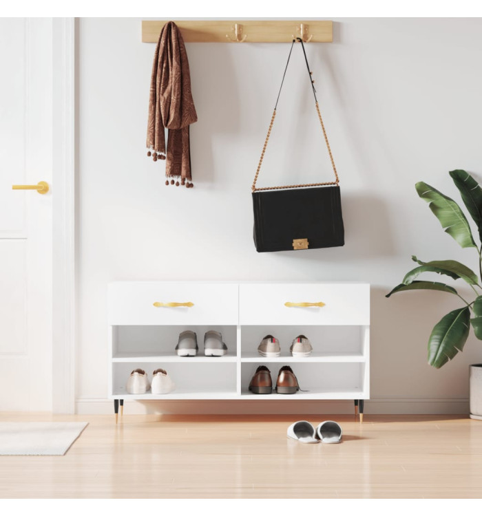 Banc à chaussures blanc brillant 102x35x55 cm bois d'ingénierie | Mobilier & Déco