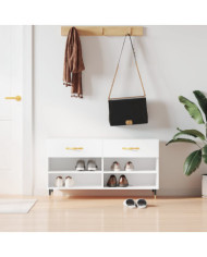 Banc à chaussures blanc brillant 102x35x55 cm bois d'ingénierie | Mobilier & Déco