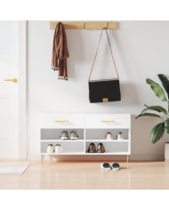 Banc à chaussures blanc brillant 102x35x55 cm bois d'ingénierie | Mobilier & Déco