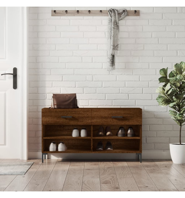 Banc à chaussures chêne marron 102x35x55 cm bois d'ingénierie | Mobilier & Déco