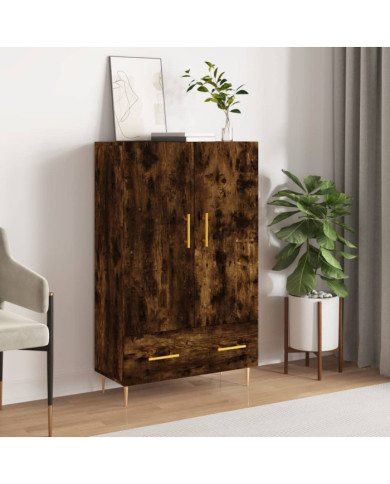 Buffet haut chêne fumé 69,5x31x115 cm bois d'ingénierie | Mobilier & Déco