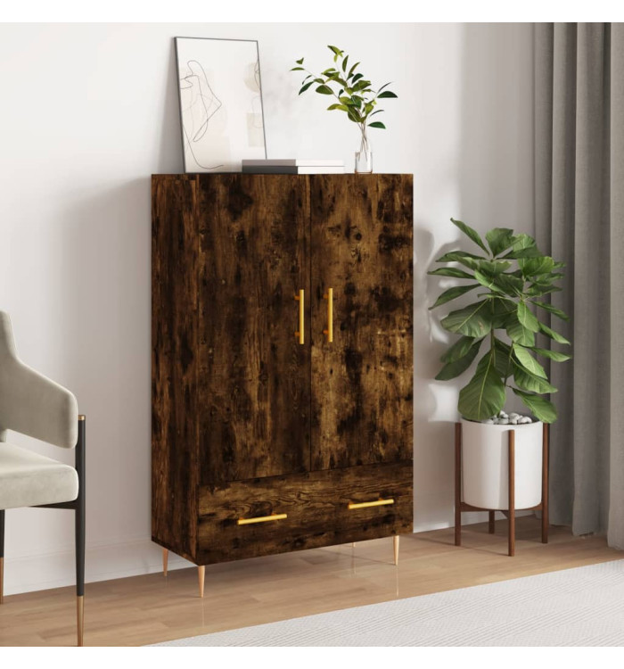 Buffet haut chêne fumé 69,5x31x115 cm bois d'ingénierie | Mobilier & Déco