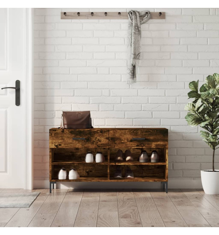 Banc à chaussures chêne fumé 102x35x55 cm bois d'ingénierie | Mobilier & Déco