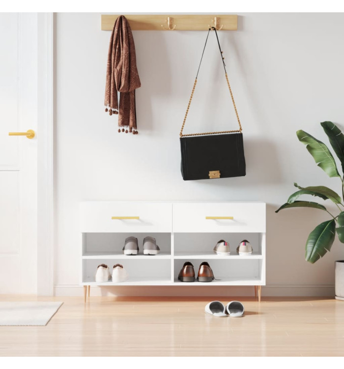 Banc à chaussures blanc 102x35x55 cm bois d'ingénierie | Mobilier & Déco