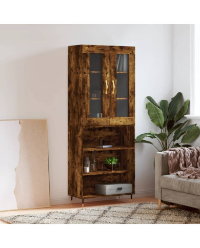 Buffet haut Chêne fumé 69,5x34x180 cm Bois d'ingénierie | Mobilier & Déco