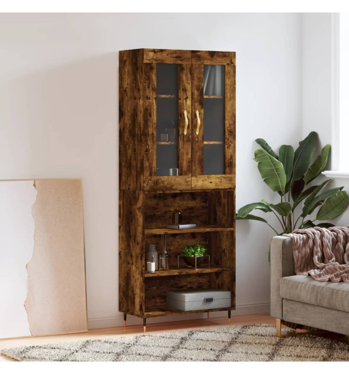 Buffet haut Chêne fumé 69,5x34x180 cm Bois d'ingénierie | Mobilier & Déco