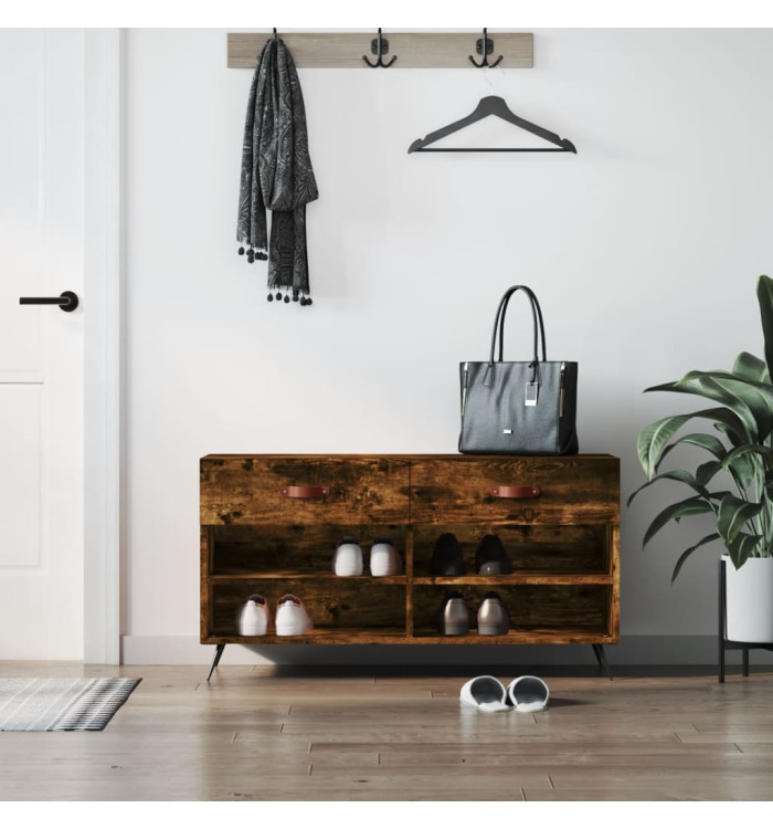Banc à chaussures chêne fumé 102x35x55 cm bois d'ingénierie | Mobilier & Déco