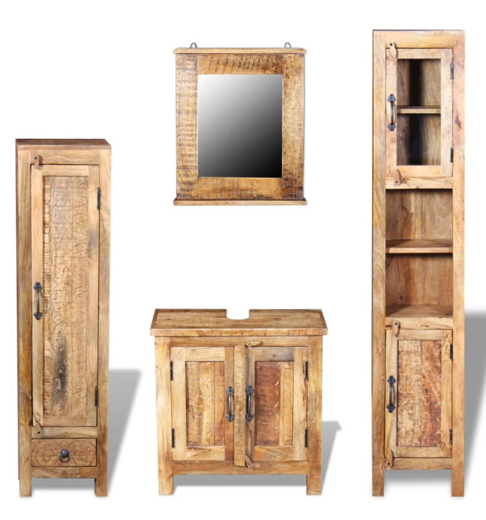 Meuble toilette+miroir et 2 armoires latérales Bois de manguier | Mobilier & Déco