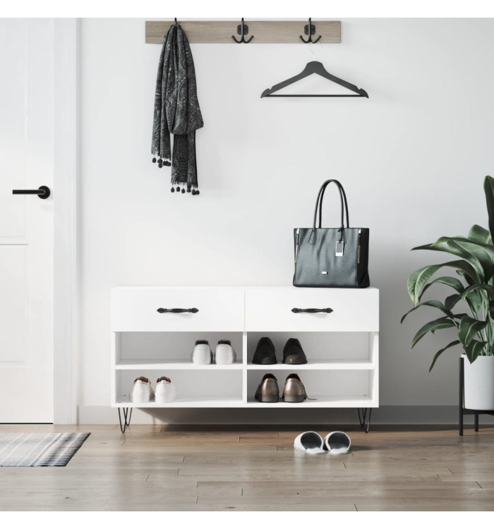 Banc à chaussures blanc 102x35x55 cm bois d'ingénierie | Mobilier & Déco