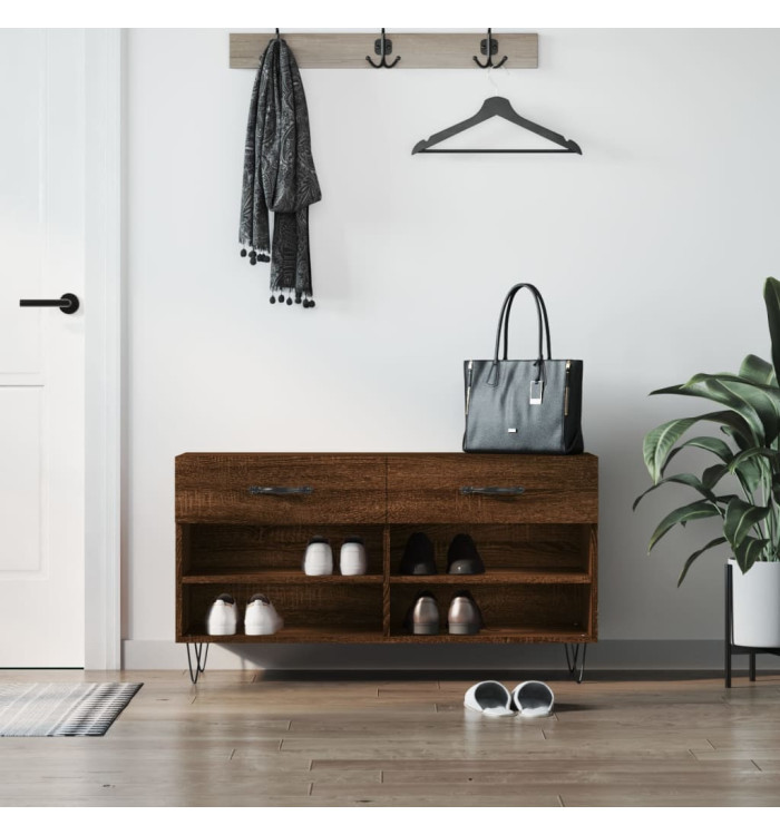 Banc à chaussures chêne marron 102x35x55 cm bois d'ingénierie | Mobilier & Déco