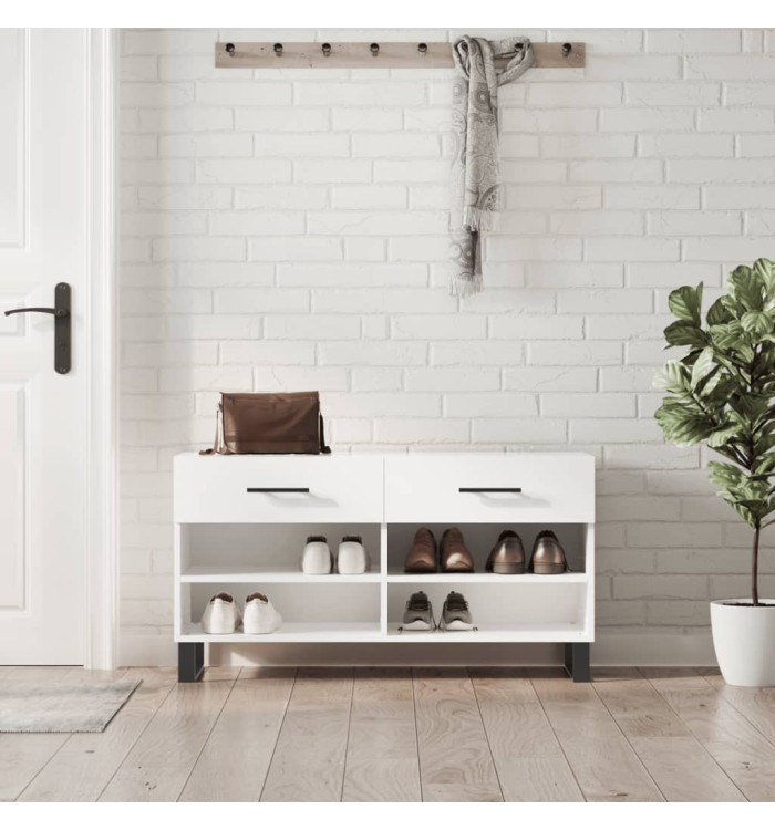 Banc à chaussures blanc brillant 102x35x55 cm bois d'ingénierie | Mobilier & Déco