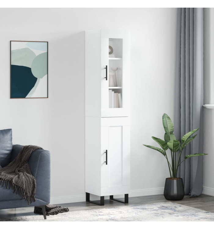 Buffet haut Blanc brillant 34,5x34x180 cm Bois d'ingénierie | Mobilier & Déco