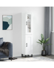 Buffet haut Blanc brillant 34,5x34x180 cm Bois d'ingénierie | Mobilier & Déco