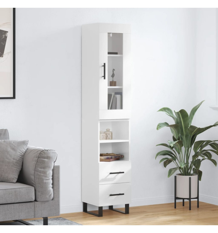 Buffet haut Blanc brillant 34,5x34x180 cm Bois d'ingénierie | Mobilier & Déco