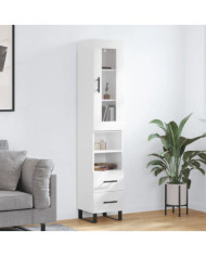 Buffet haut Blanc brillant 34,5x34x180 cm Bois d'ingénierie | Mobilier & Déco
