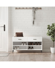 Banc à chaussures blanc brillant 102x35x55 cm bois d'ingénierie | Mobilier & Déco