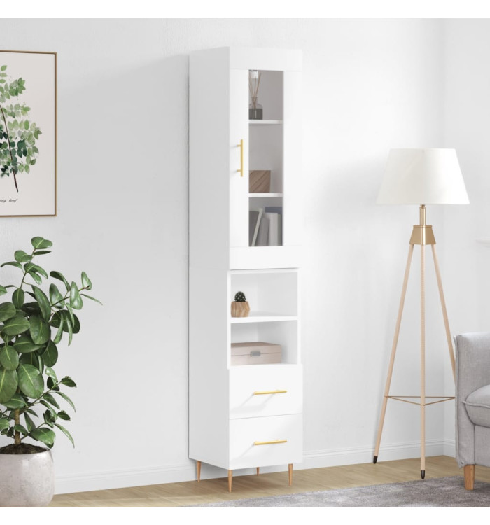 Buffet haut Blanc brillant 34,5x34x180 cm Bois d'ingénierie | Mobilier & Déco