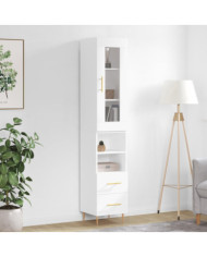 Buffet haut Blanc brillant 34,5x34x180 cm Bois d'ingénierie | Mobilier & Déco