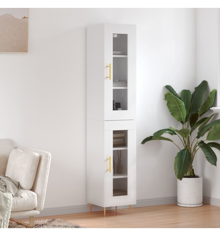 Buffet haut Blanc brillant 34,5x34x180 cm Bois d'ingénierie | Mobilier & Déco