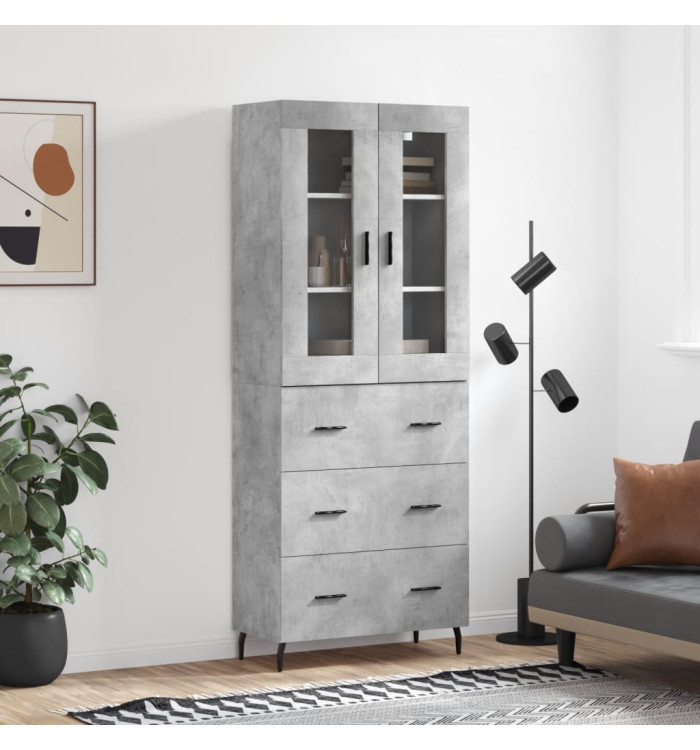 Buffet haut Gris béton 69,5x34x180 cm Bois d'ingénierie | Mobilier & Déco