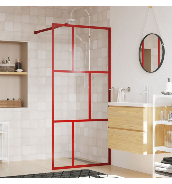 Paroi de douche avec verre ESG transparent rouge 90x195 cm | Mobilier & Déco