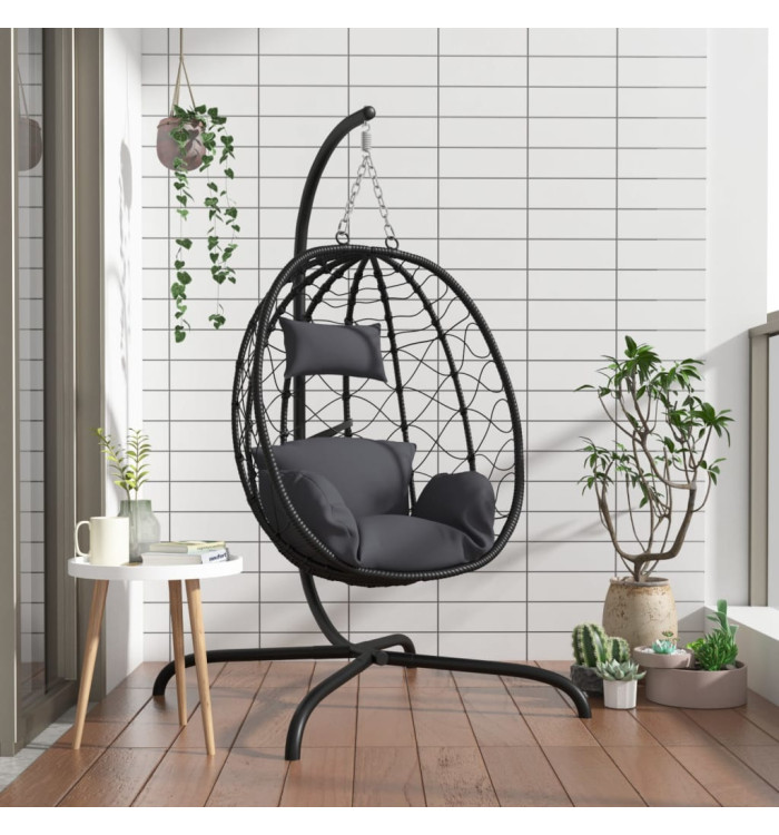 Chaise suspendue en forme d'œuf avec coussin Anthracite | Mobilier & Déco