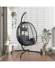 Chaise suspendue en forme d'œuf avec coussin Anthracite | Mobilier & Déco