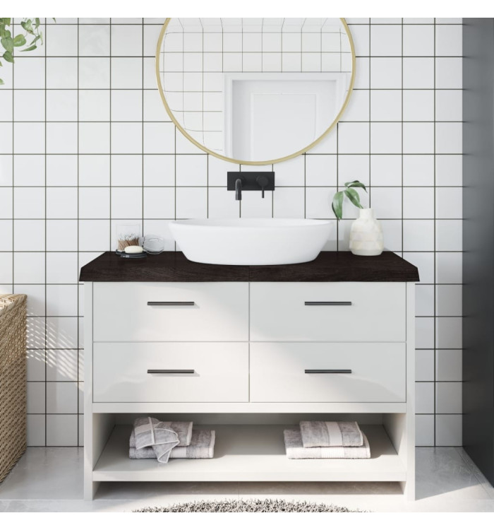 Comptoir de salle de bain marron foncé bois massif traité | Mobilier & Déco