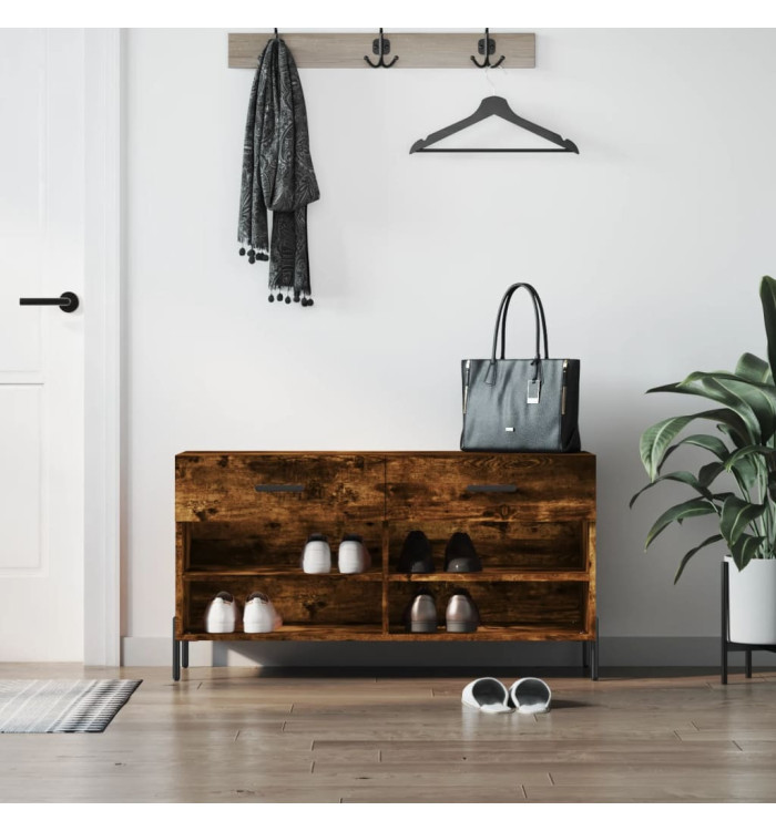 Banc à chaussures chêne fumé 102x35x55 cm bois d'ingénierie | Mobilier & Déco