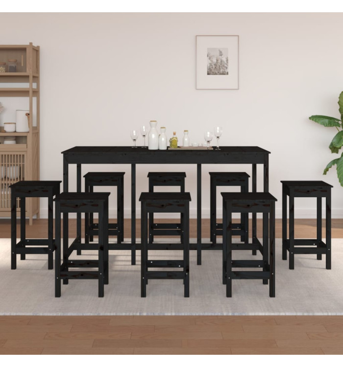 Ensemble de bar 9 pcs Noir Bois de pin massif | Mobilier & Déco