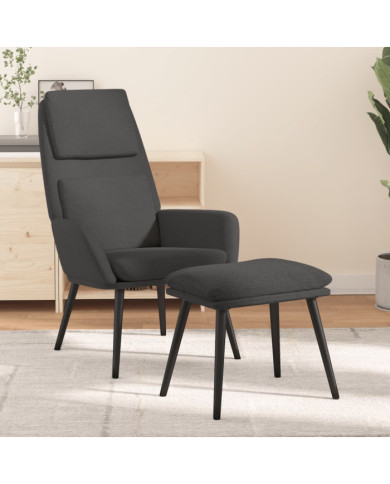 Chaise de relaxation avec tabouret Gris foncé Tissu | Mobilier & Déco