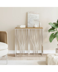 Table console argenté acier inoxydable et bois massif d'acacia | Mobilier & Déco