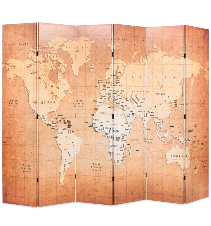 Cloison de séparation pliable 228 x 170 cm Carte du monde Jaune | Mobilier & Déco