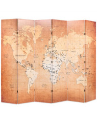 Cloison de séparation pliable 228 x 170 cm Carte du monde Jaune | Mobilier & Déco