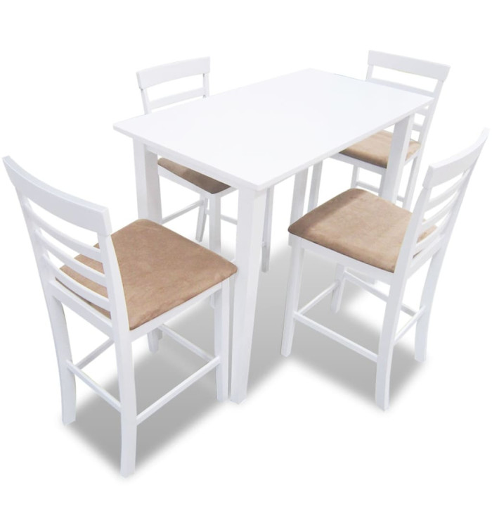 Set table et 4 chaises de bar en bois coloris blanc | Mobilier & Déco