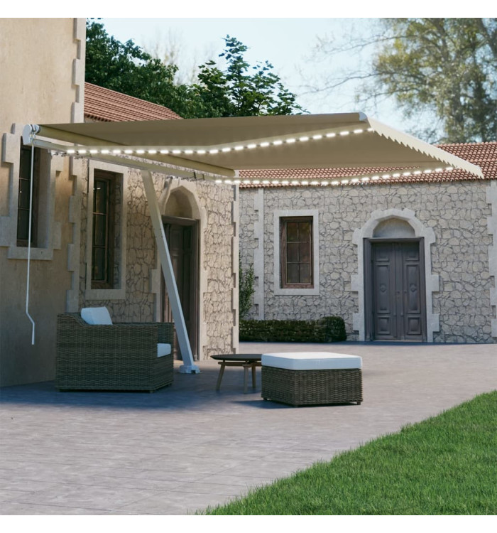 Auvent manuel rétractable avec LED 450x300 cm Crème | Mobilier & Déco