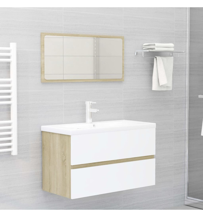 Ensemble de meubles de bain Blanc et chêne sonoma Aggloméré | Mobilier & Déco