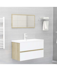 Ensemble de meubles de bain Blanc et chêne sonoma Aggloméré | Mobilier & Déco