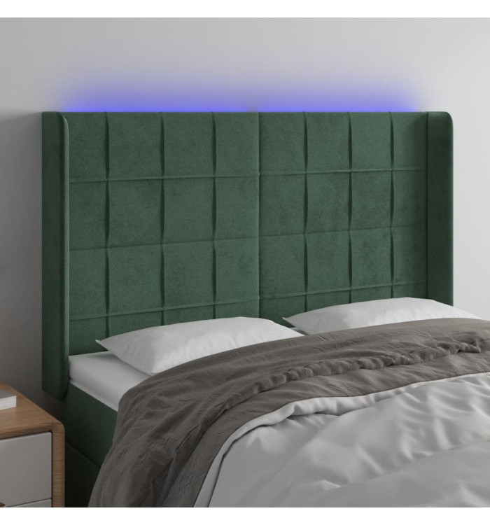 Tête de lit à LED Vert foncé 147x16x118/128 cm Velours | Mobilier & Déco