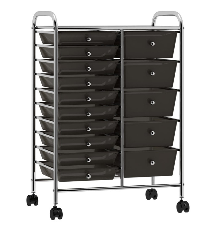 Chariot de rangement mobile à 15 tiroirs XXL Noir Plastique | Mobilier & Déco