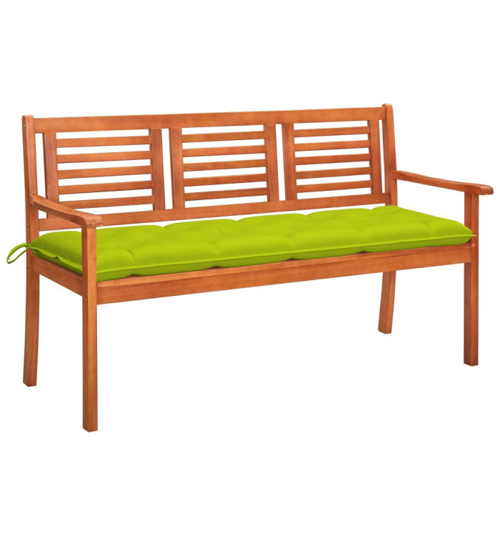 Banc de jardin 3 places avec coussin 150 cm Bois d'eucalyptus | Mobilier & Déco