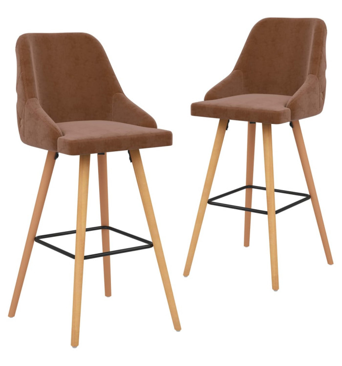 Tabourets de bar lot de 2 marron velours | Mobilier & Déco