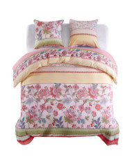Parure de lit avec housse de couette motif floral/rayé rose | Mobilier & Déco